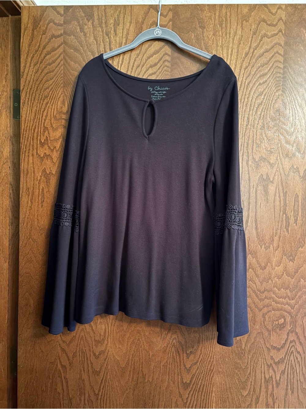 Chico's Black Long-Sleeve Keyhole Bell-Sleeve Top